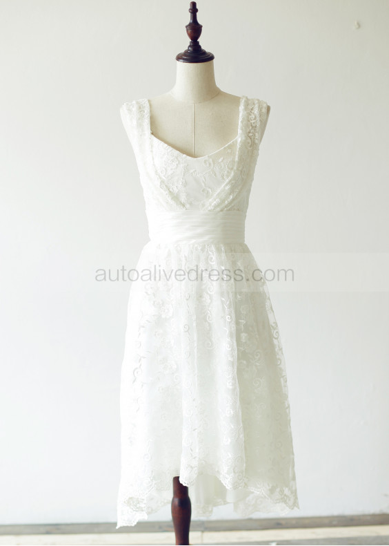 Ivory Lace Open Back High Low Fabulous Wedding Dress